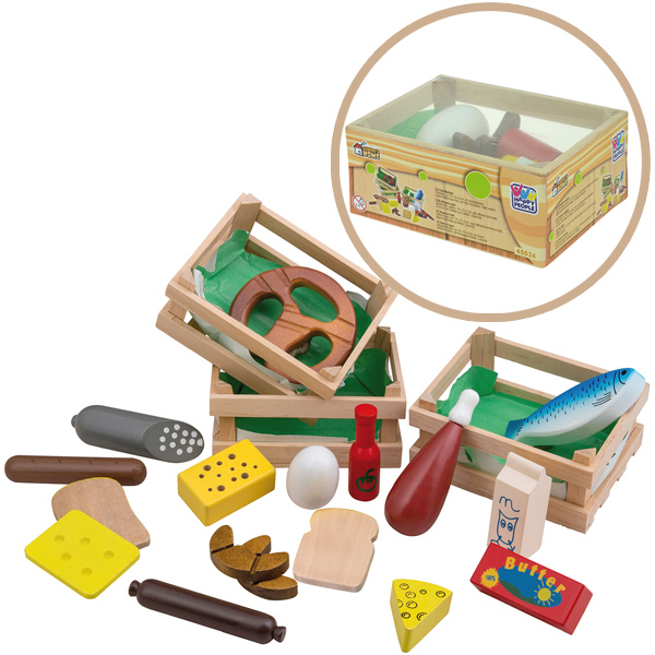 Happy People 3 Holzkisten mit Holz-Spiellebensmitteln [Kinderspielzeug]